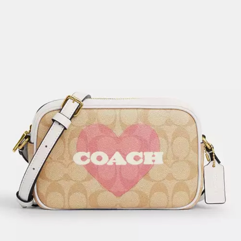 Coach Mini Jamie Camera Bag In Signature Canvas With Heart Print New